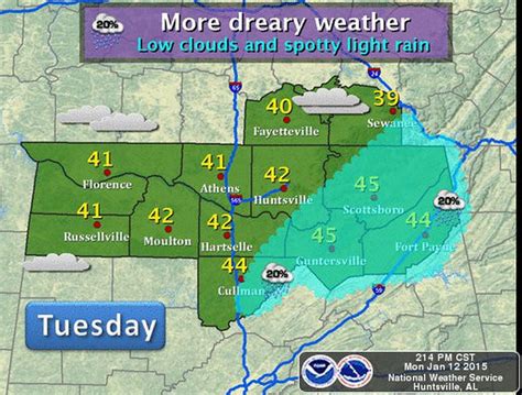 Dreary Tuesday with highs near 43 in Huntsville's forecast - al.com