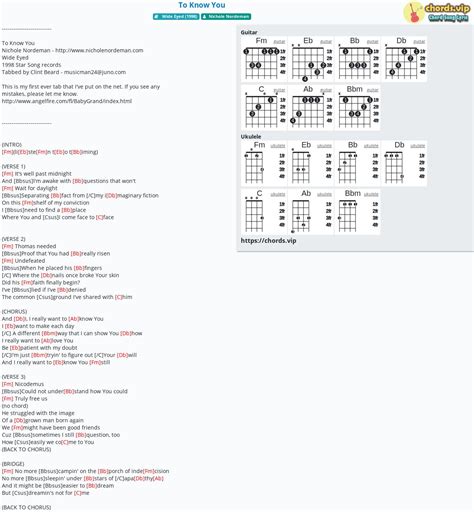 Chord: To Know You - tab, song lyric, sheet, guitar, ukulele | chords.vip