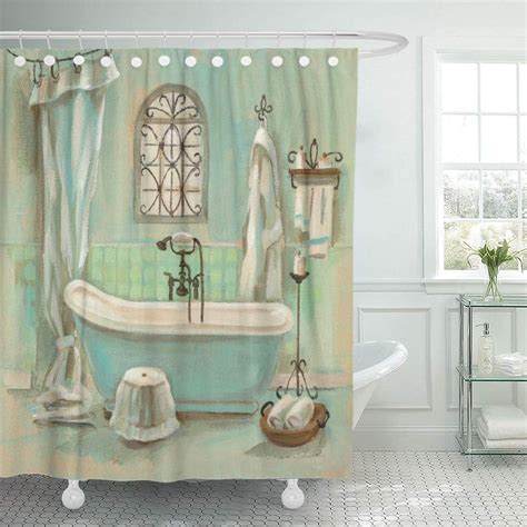 ATABIE Blue Bathroom Glass Bath Green Bathtub Old Fashioned Tub Shower Curtain 60x72 inch ...