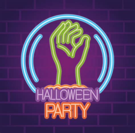 Halloween party neon sign with zombie hand 2045560 Vector Art at Vecteezy