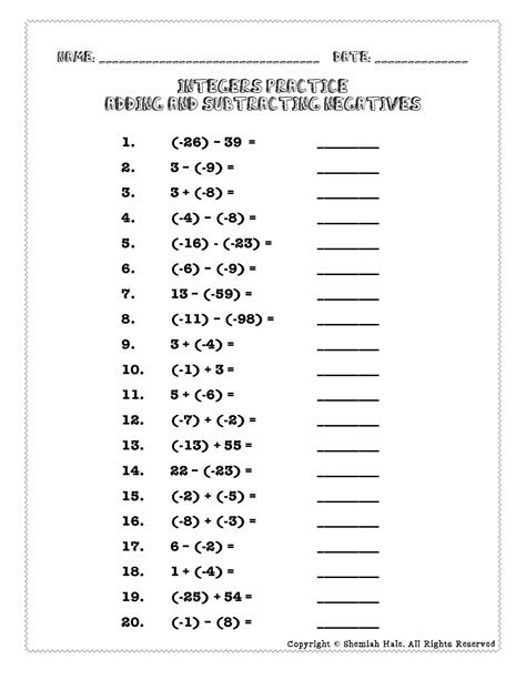 INTEGERS RULES, NUMBER LINE, NOTES AND PRACTICE PROBLEMS WORKSHEETS ...