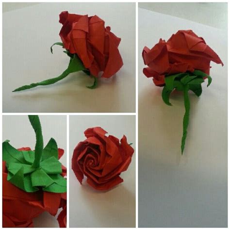 Origami rose I did with a whole new design of stem I created. I think it works well :) by ...