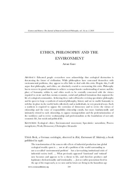 (PDF) Ethics, Philosophy and the Environment | Arran Gare - Academia.edu