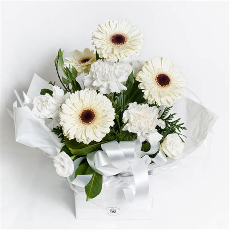 All White Round Box Arrangement – Flowers R Us