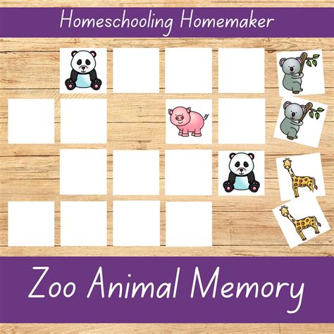 Zoo Animal Memory Game for Kids, Kindergarten, Preschool, Elementary ...