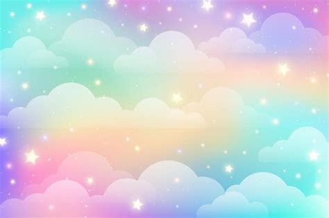 Premium Vector | Rainbow unicorn background with clouds stars pastel color sky magical landscape ...