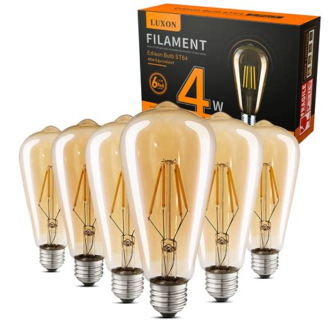 Buy LUXONLED Edison Bulbs Dimmable Amber Glass Warm 2700K Antique Vintage Style Filament Light ...