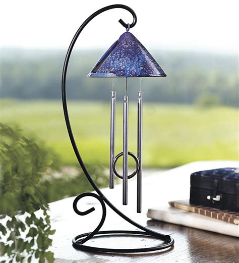 Solar-Powered Desktop Chimes with Wrought Iron Stand | Wind and Weather