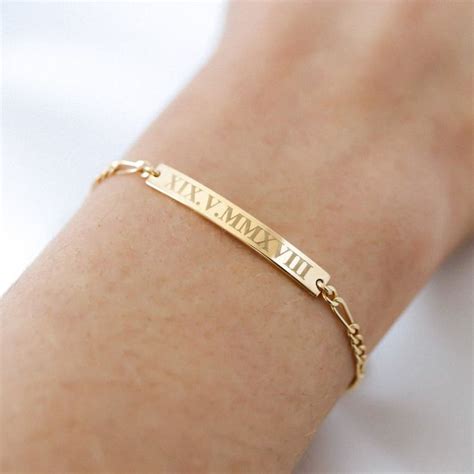 Roman Numeral Bracelet - Gold Bar Bracelet - Engraved Bracelet - Personalized Date Bracelet ...