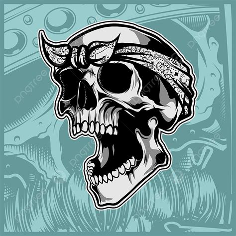 Skull Bandana Vector Hd Images, Skull Wearing Bandana Hand Drawing Vector, Design, Bandanna, Hat ...