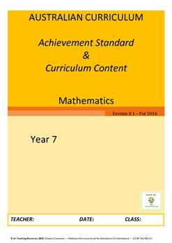 Australian Curriculum Maths Achievement Standard & Curriculum Tracker- Y7