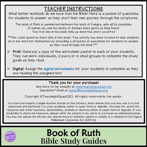 Book of Ruth Bible Study Guide worksheet packet | Made By Teachers