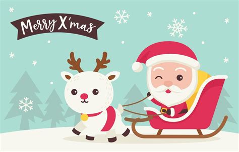 Merry xmas santa claus ride reindeer sledge 15563102 Vector Art at Vecteezy