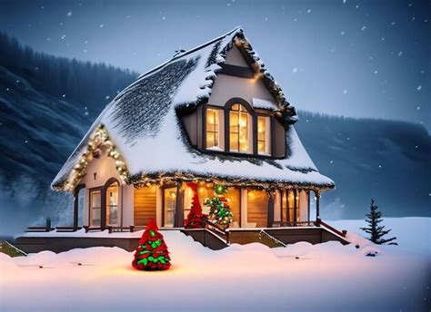 Premium AI Image | View of christmas decorated house in snow snow