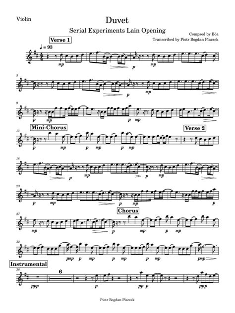 Boa - Duvet Violin Sheet Music | PDF | English Rock Musicians