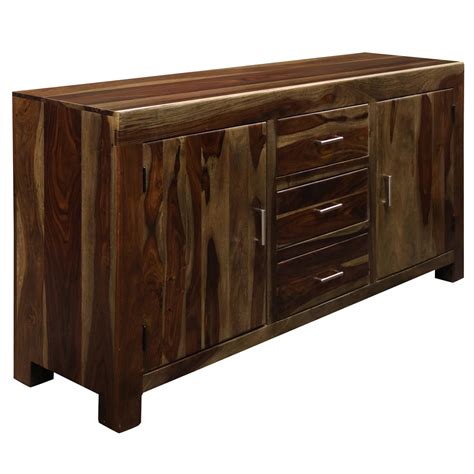 2-Door 3-Drawer Credenza Made of Solid Sheesham Wood in a Light Stain Finish - Walmart.com ...