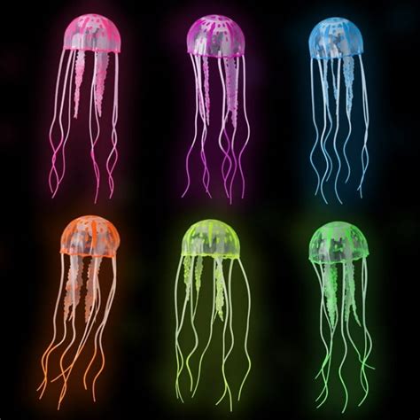 6 Pcs Glowing Jellyfish Glow in The Dark Fish Tank Decorations Aquarium Decor Ornament Silicone ...