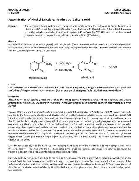 Saponification of Methyl Salicylate: Synthesis of Salicylic Acid - DocsLib