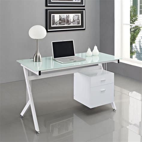 White Glass Computer Desk PC Table Home Office | Minimalist Desk ... | design | Pinterest ...