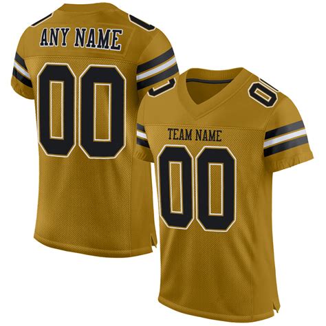 Custom Old Gold Black-White Mesh Authentic Football Jersey – Fiitg