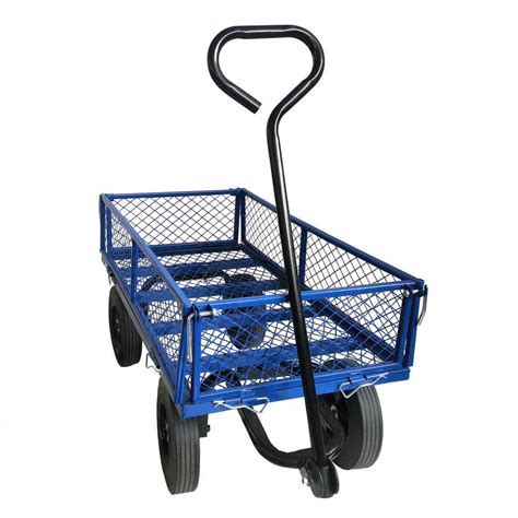 Tidoin 3.5 cu.ft. Blue Metal Folding Garden Cart with Metal Net QD-YDW2-027 - The Home Depot