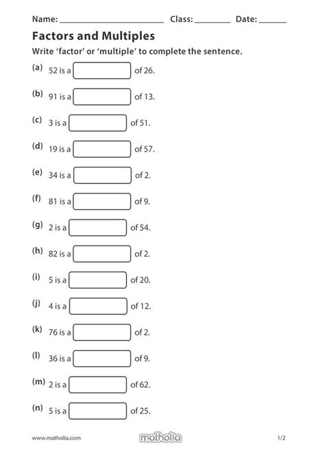 Multiples And Factors Worksheet