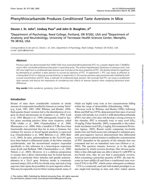 (PDF) Phenylthiocarbamide Produces Conditioned Taste Aversions in Mice