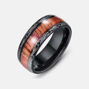 Fashionable Black Wood Grain Stainless Steel Ring - Rock & Spark
