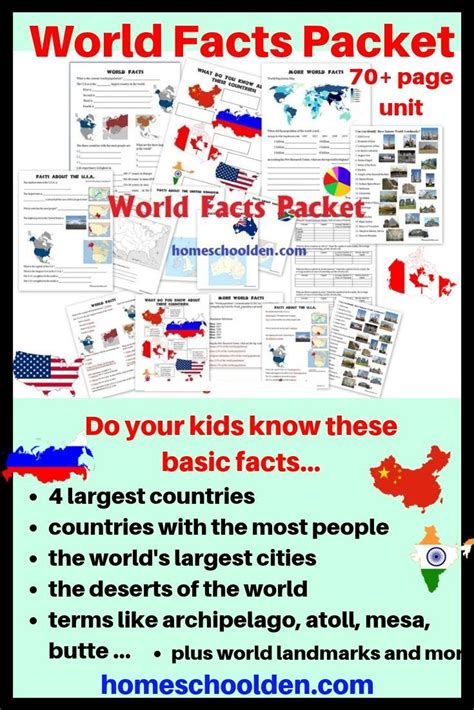 70+ page World Facts & Geography Unit covers basic facts such as the 4 largest countries ...