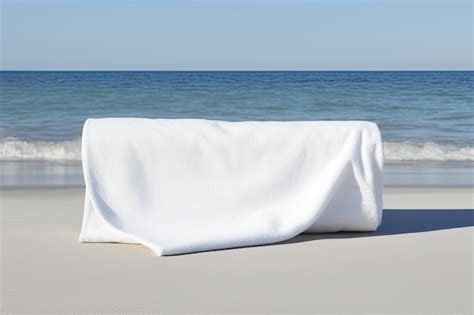 Premium AI Image | A white beach towel is neatly rolled up and placed on a plain white surface