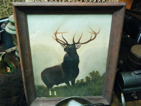 Antique ELK Oil Painting On Canvas STAG by antiquesandestates