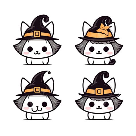 Cute Kitten Cat Witch Halloween Face Head Outline Collection Cartoon Drawing, Cat Art, Cat Face ...