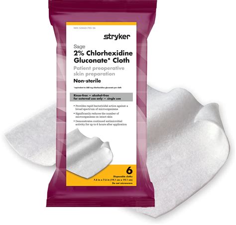 Buy Stryker 2% Chlorhexidine Gluconate (CHG) Cloths - 6pk - Antiseptic Skin Cleansing Before ...