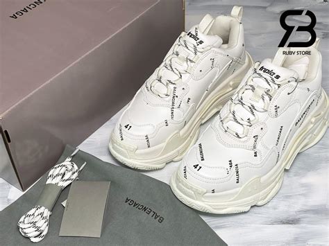 Giày Balenciaga Triple S White Allover Logo Siêu Cấp (Like Au 99,9%)