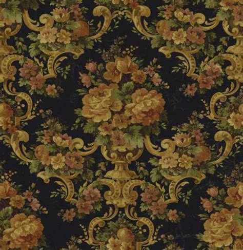 Floral Brocade on Antique Black Victorian Wallpaper. | Шинуазри, Декупаж, Обои