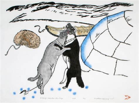 A WOLF ATTACKS THE DOG - Feheley Fine Arts - Inuit Art Gallery