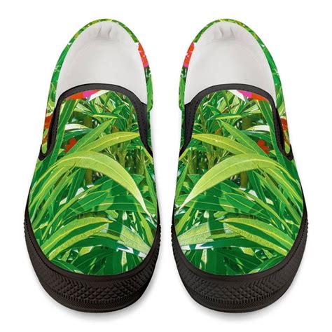 Flowers and Green Plants at Outdoor Garden Black Slip On Shoes | Black ...