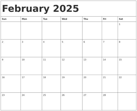 February 2025 Calendar Template