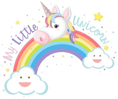 Free Vector | Cute unicorn in rainbow with clouds and sun kawaii characters