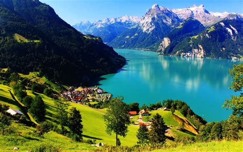 Download wallpapers Switzerland, 4k, Swiss Alps, mountain lake, summer, mountains, Europe, Alps ...