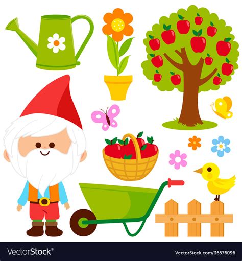 Spring gardening set with garden gnome Royalty Free Vector