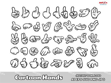 Cartoon Hands in Gloves. Cartoon Funny Eyes. Digital Clip Art Vector Illustrations Bundle Set ...