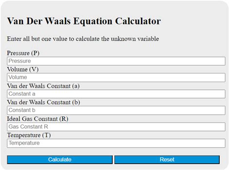 Van Der Waals Equation Calculator - Calculator Academy