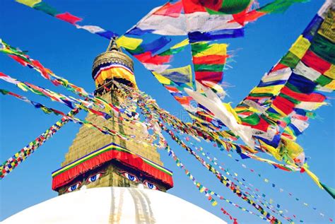 View of Boudhanath Stupa. Top of Stupa Boudhanath with Prayer Fl Stock Photo - Image of ...