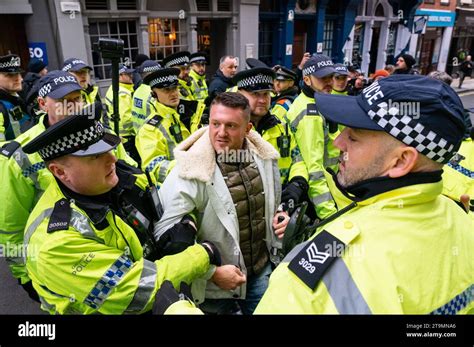 London, UK. 26 November 2023. Far right activist Tommy Robinson is ...