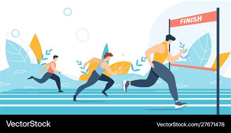 Running marathon race and finish line cartoon Vector Image