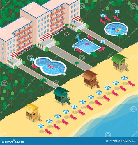 Hotel Resort Vector 3d Isometric Illustration. Summer Vcation and Holiday Travel Design Elements ...