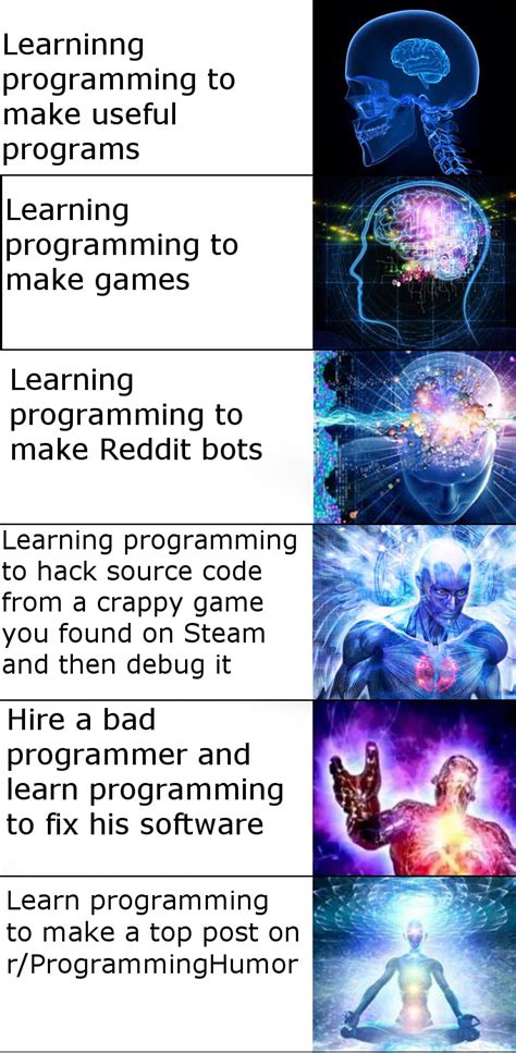 Expanding Brain meme for y'all : r/ProgrammerHumor