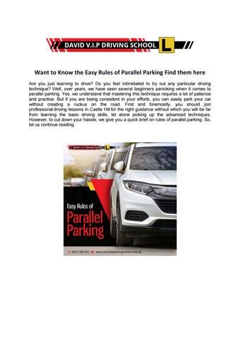 Want to Know the Easy Rules of Parallel Parking? Find them here. by drivingschooldavidvip - Issuu