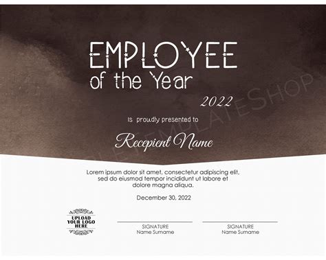 Editable Employee of the Year Certificate Template Printable | Etsy